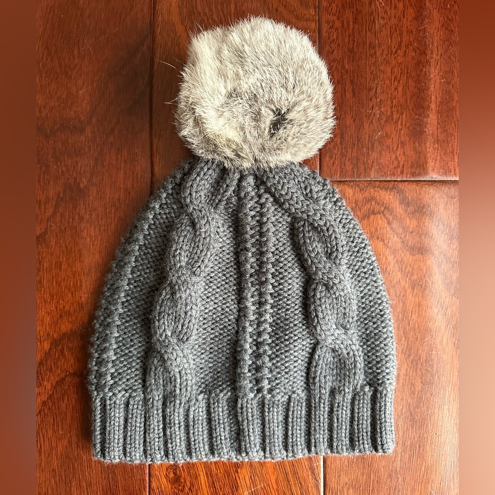Tory Burch Pom Pom Stocking Hat/ merino wool and rabbit fur